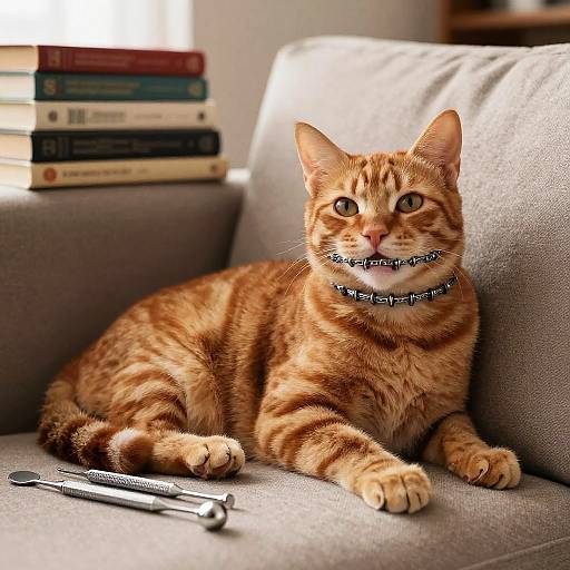 Orange Cat with Braces on Couch