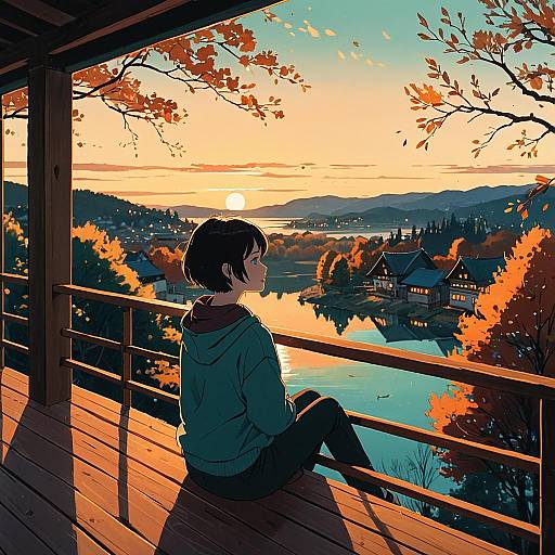 Young Woman Sitting on Balcony at Sunset