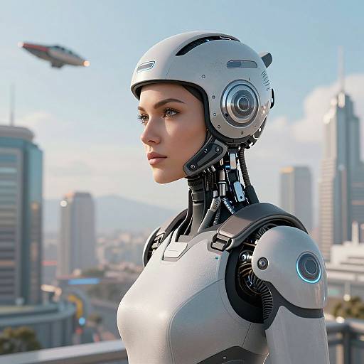 Futuristic Cityscape with Cybernetic Woman