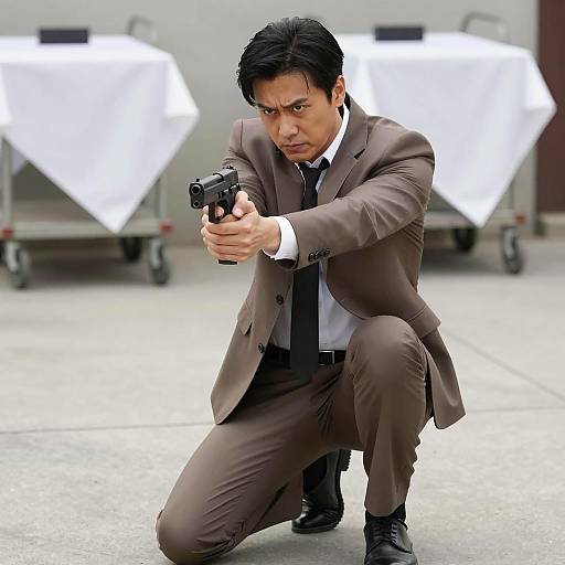 Intense Man Aiming Handgun in Suit