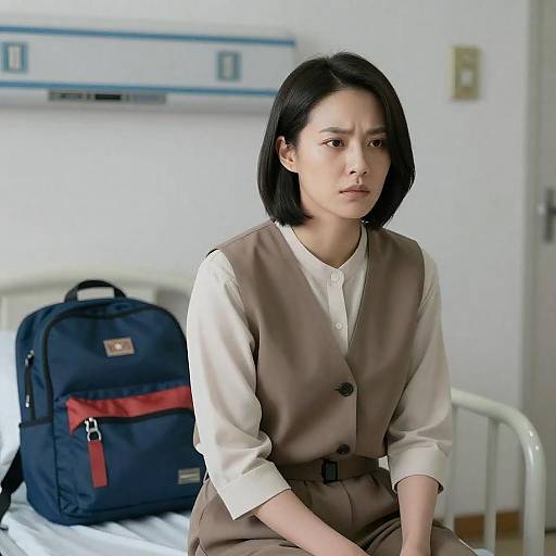 Intense Asian Woman in Hospital Setting