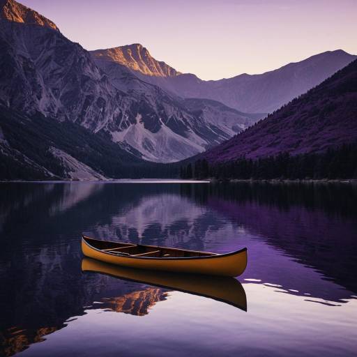 Solitary Canoe on Serene Mountain Lake