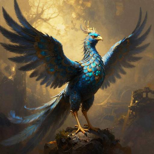 Celestial Phoenix Warrior with Opal Blue Feathers