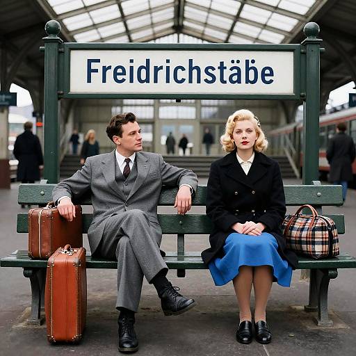 Vintage 1950s Train Station Scene