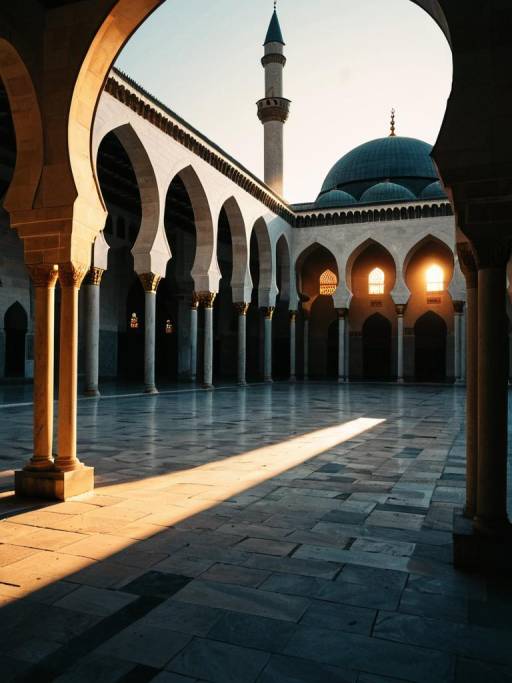 Ottoman Mosque Courtyard at Sunset