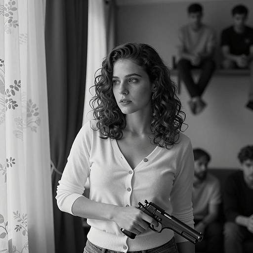 Woman Holding Gun in Contemplation