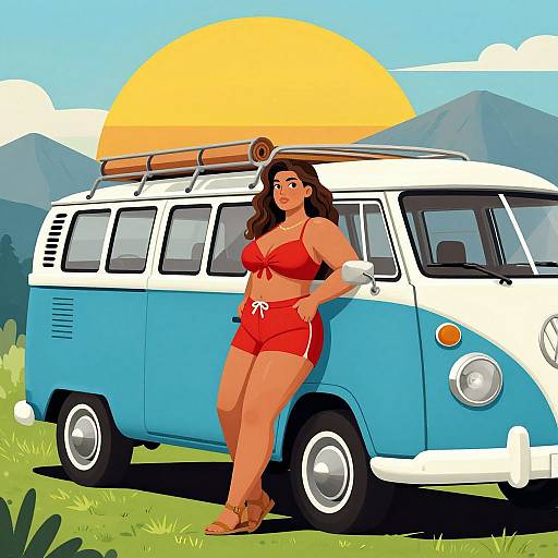 Retro Curvy Woman by VW Van Sunset
