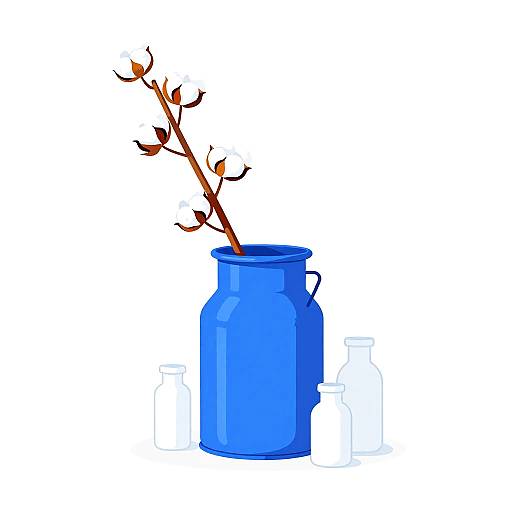 Vintage Blue Milk Can with Cotton Branch