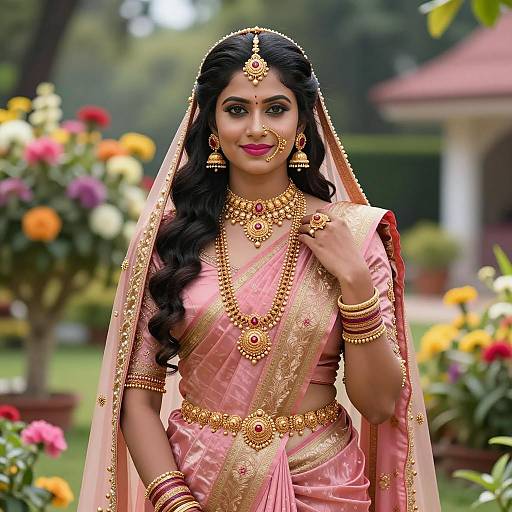 Indian Bride in Traditional Pink Saree