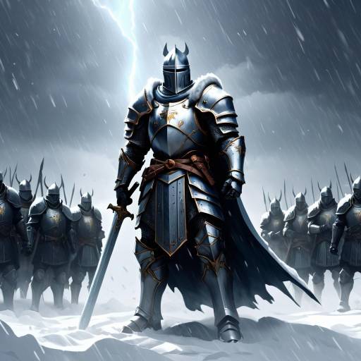 Knight Defying Blizzard in Futuristic Epic Knight Defying Blizzard in Futuristic Epic