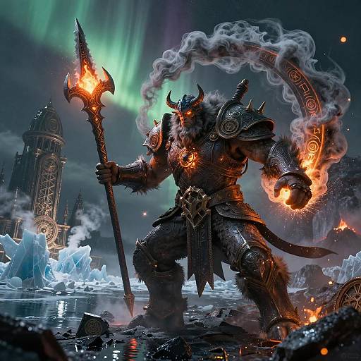 Storm Giant Battle-Mage with Flaming Lance and Vapor Shield