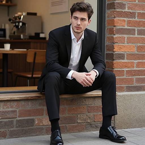Handsome Young Man in Black Suit