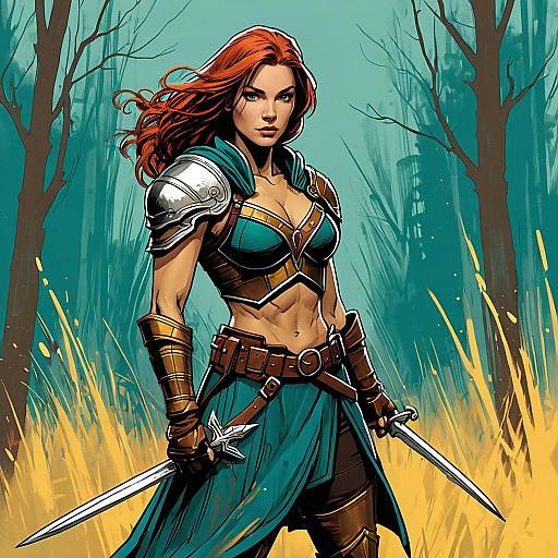 Athletic Red-Haired Rogue in Ancient Forest