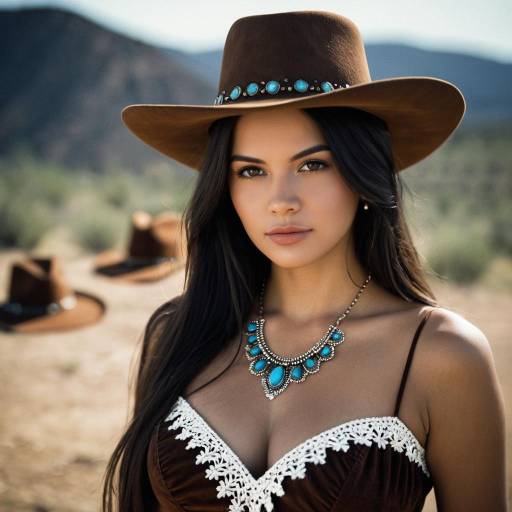 Woman in Western Hat and Turquoise Necklace