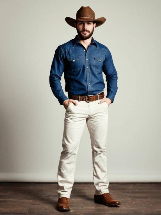 Man in Cowboy Hat and Denim Shirt