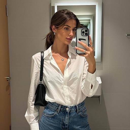 Woman Taking Mirror Selfie in Modern Bathroom