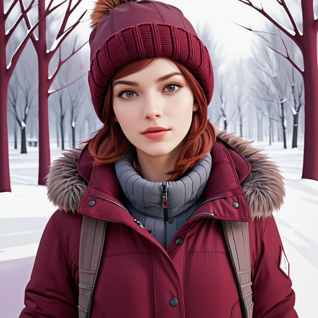 Charming Woman in Burgundy Winter Gear