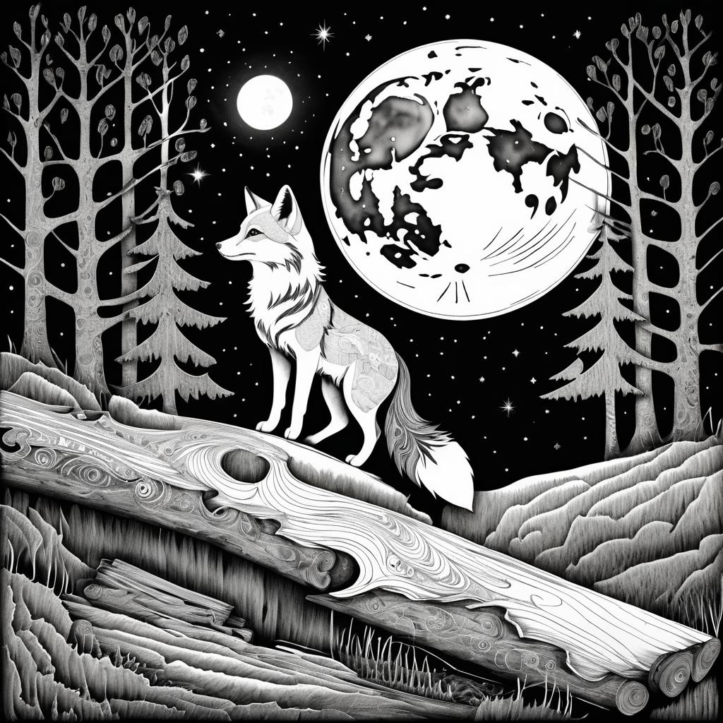 Whimsical Fox Illustration Under Moonlight