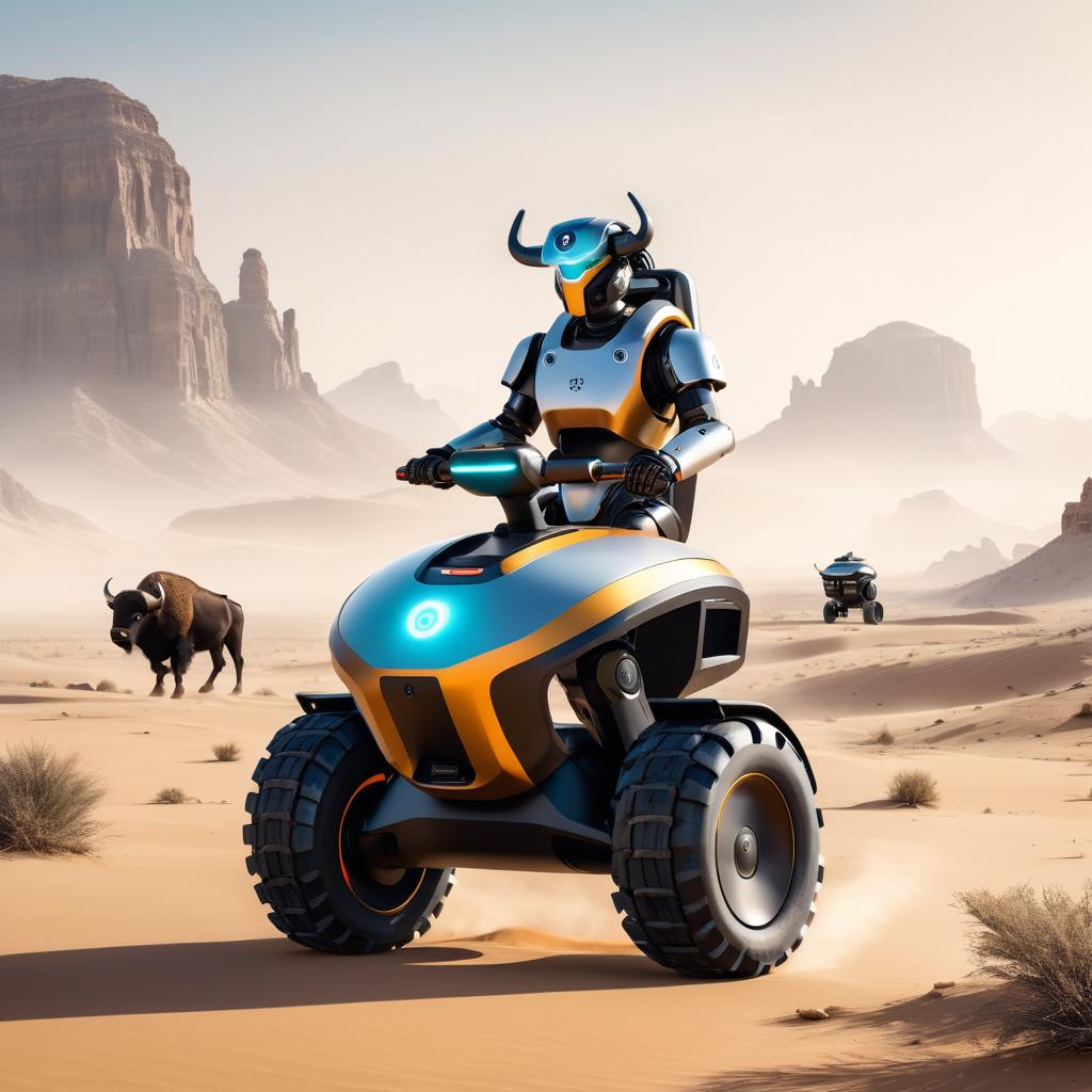 Robot Buffalo Herder in Desert Wasteland