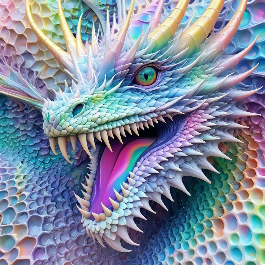 Surreal Psychedelic Dragon in Pastel Dreamscape