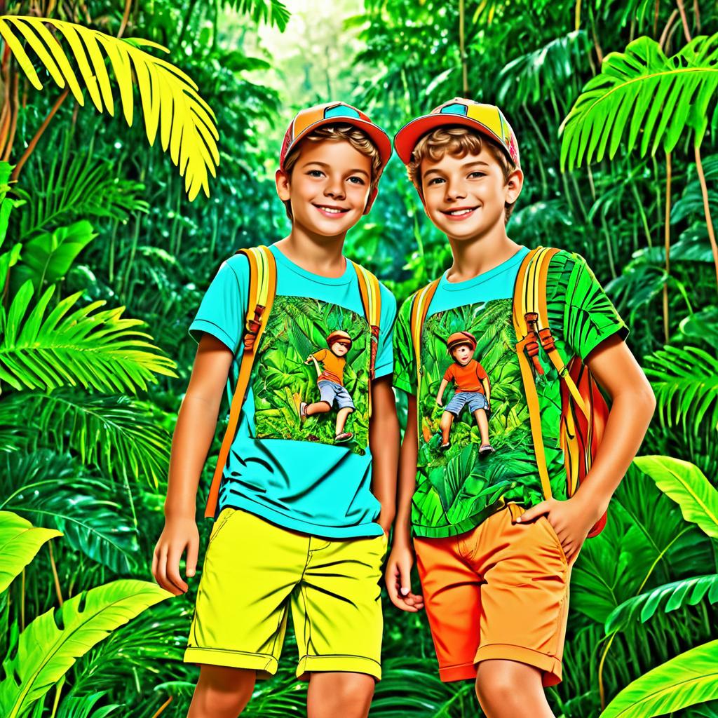 Adventurous Boys in Jungle Coloring Page