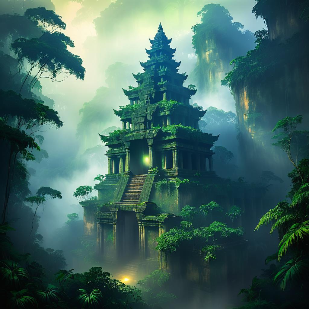 Mysterious Jungle Temple in Mist