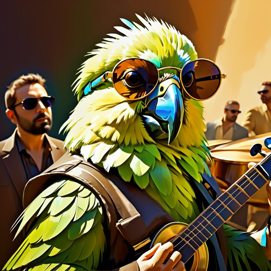 Dramatic Parakeet Musician Portrait