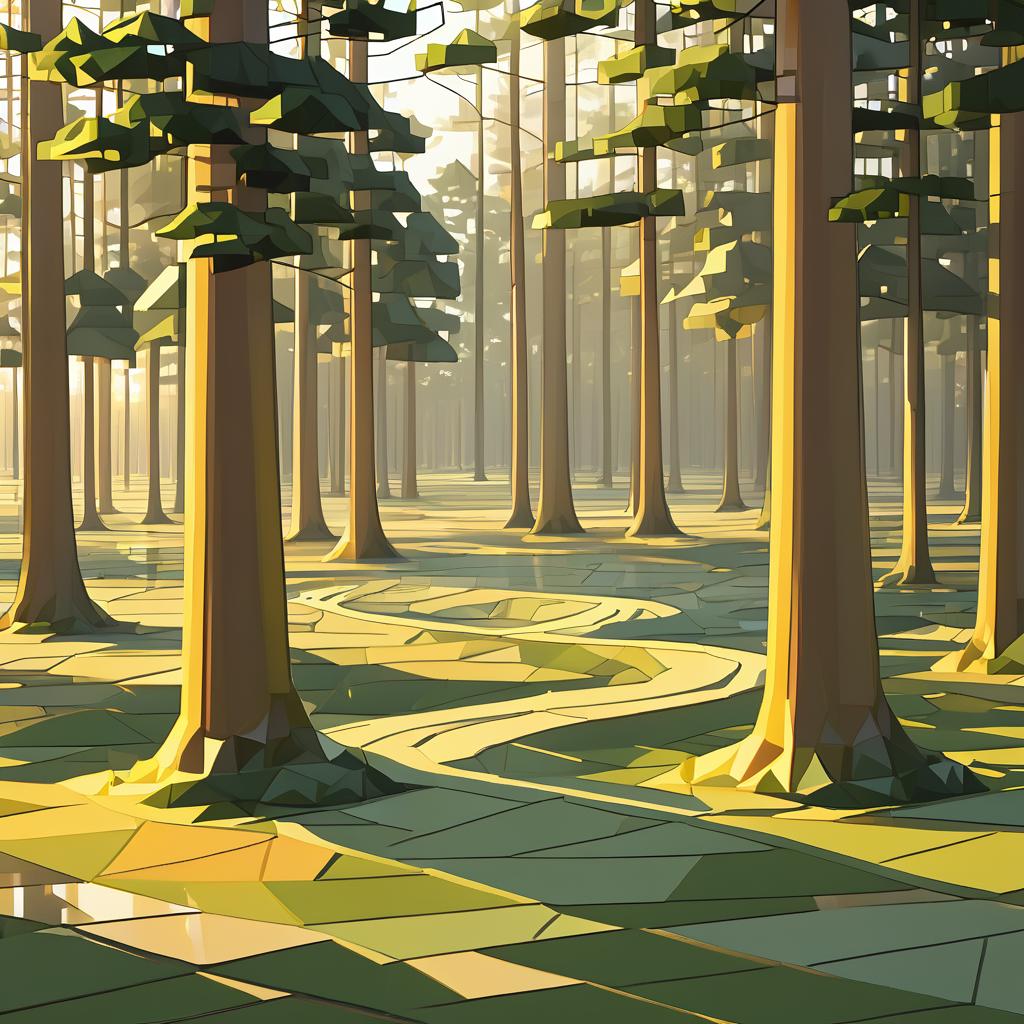 Low-Poly Cypress Swampland in Golden Light