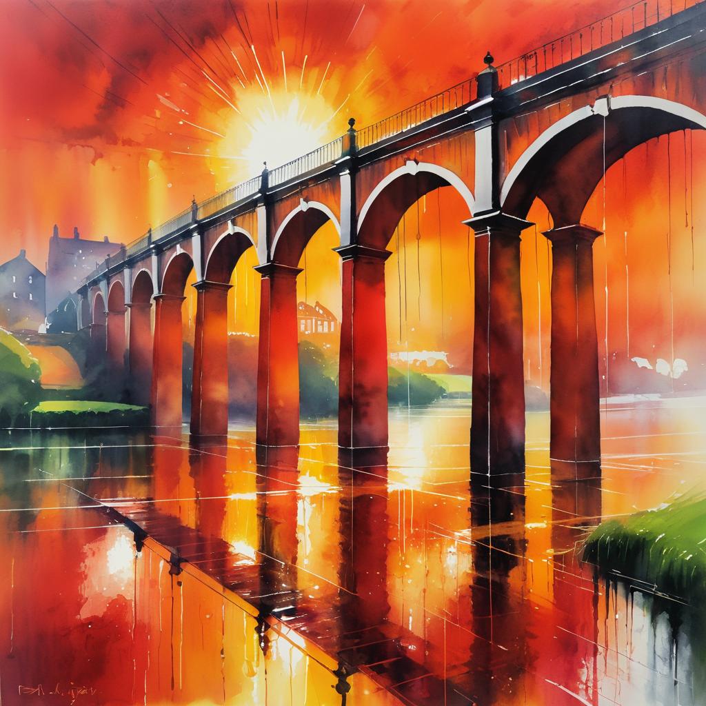 Vibrant Rainy Bridge in Turner Style