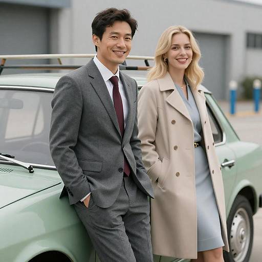 Vintage Car Couple in Urban Setting