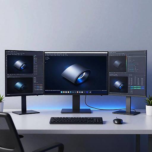 Modern Tech Workspace with Multiple Screens