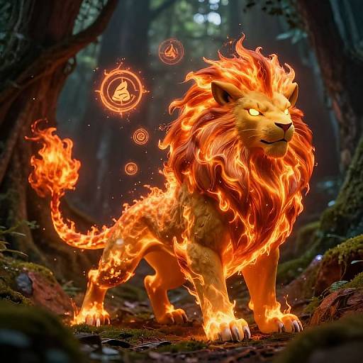 Fiery Lion Pokémon in Ancient Forest