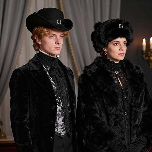 Victorian Style Couple in Elegant Black Attire
