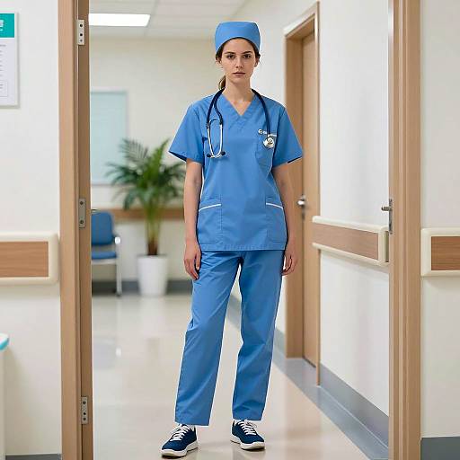Female Nurse Standing in Hospital Hallway