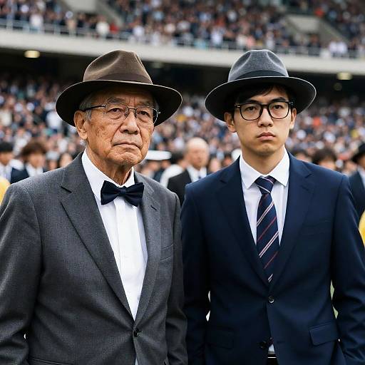 Two Men in Front of Stadium
