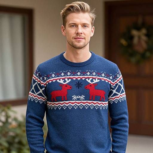 Man in Festive Reindeer Sweater