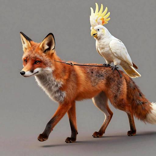 Anthropomorphic Fox Walking Cockatoo