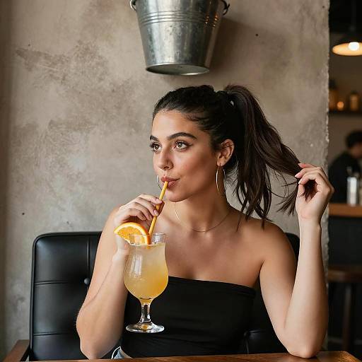 Woman Drinking Orange Cocktail in Cafe