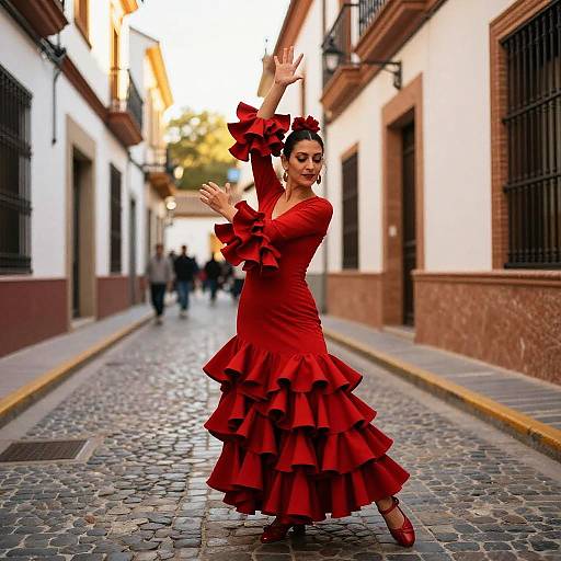 Flamenco Dancer in Red Dress on Seville Street