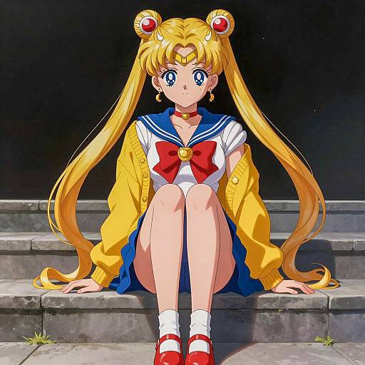 Realistic Sailor Moon on Stone Steps