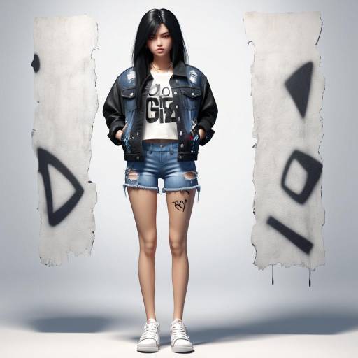 Stylish Girl in Denim and Graffiti