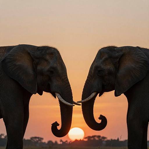 Silhouetted Elephants Forming Heart at Sunset
