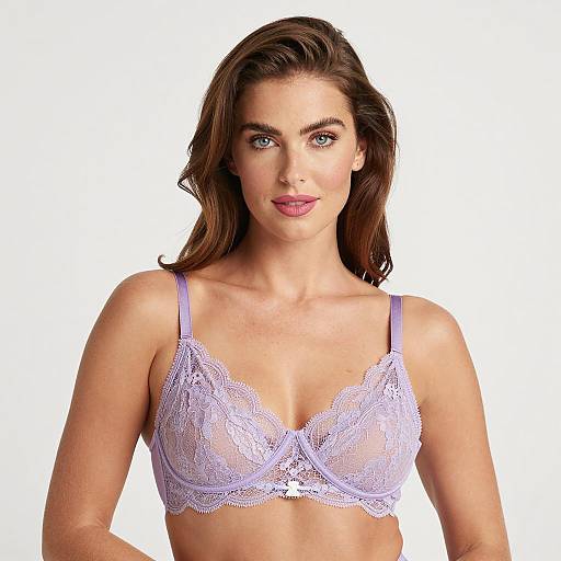 Woman Wearing Lavender Lace Bra