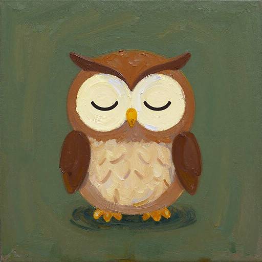 Whimsical Cartoon Owl Acrylic Painting