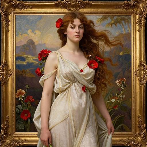 Romantic Classical Woman in Waterhouse Style