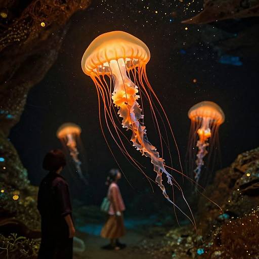 Glowing Jellyfish in Underground Cavern