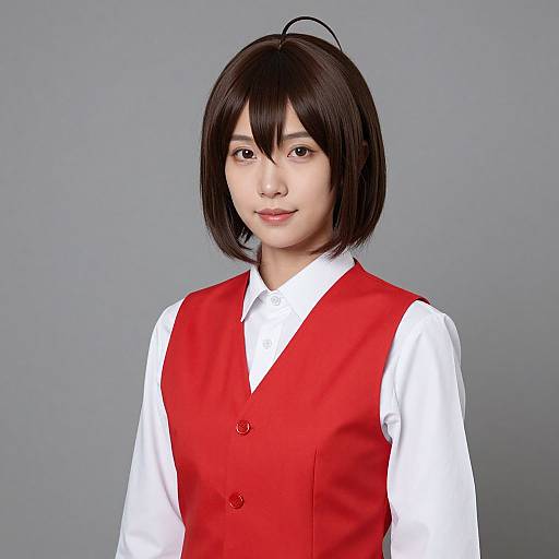 Asian Woman in Red Vest Costume