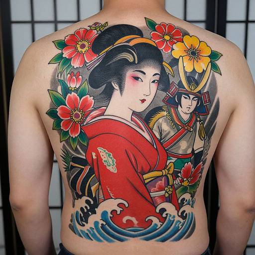 Vibrant Japanese Traditional Back Tattoo