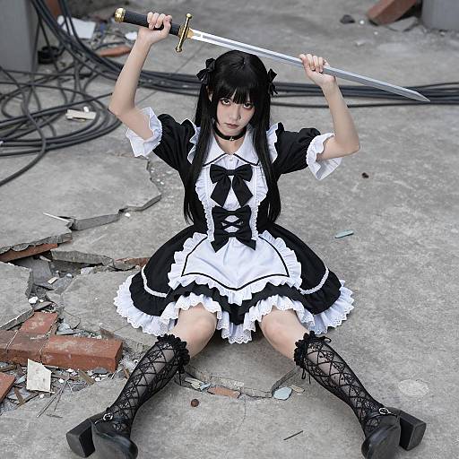 Gothic Lolita Cosplayer with Sword