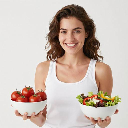 Smiling Woman with Fresh Salad Bowls